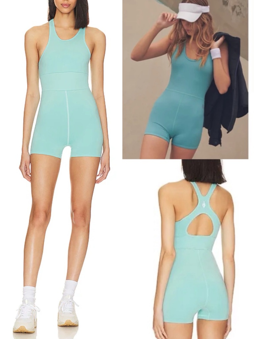 Free People Movement Every Single Time Runsie Blue Athletic Romper